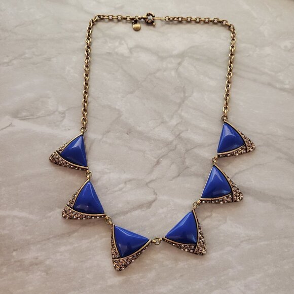 💙 J.Crew Enamel Rhinestones Crystals Pave Antique Mini Statement Necklace 💙 - Picture 1 of 16
